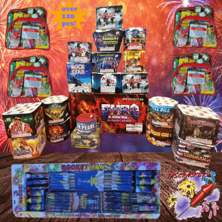 Family fireworks bundle with Pyro King pack, RocketMan 46pc rockets and 4 kids bags