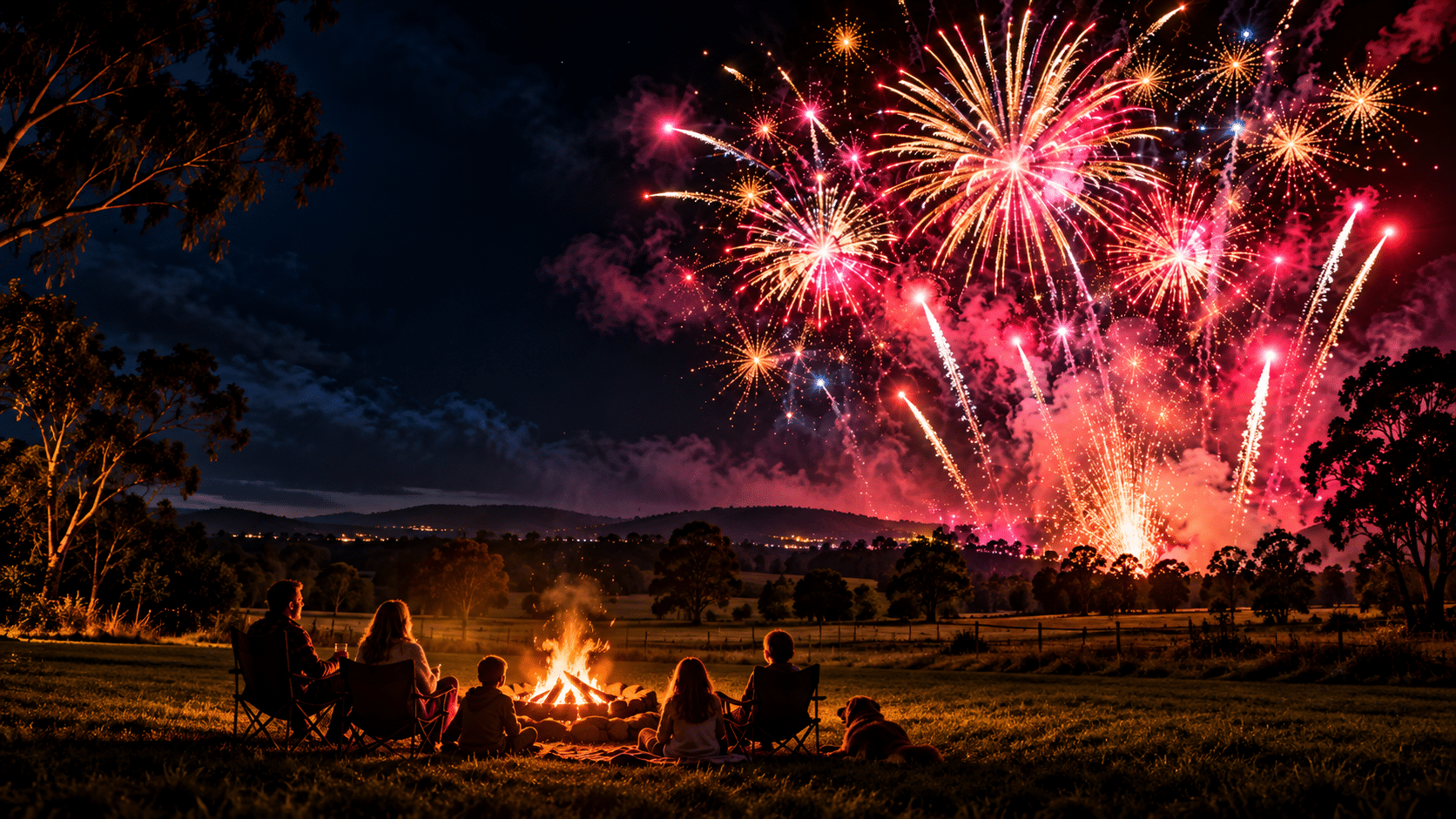 Backyard fireworks display on Cracker Night in Tasmania